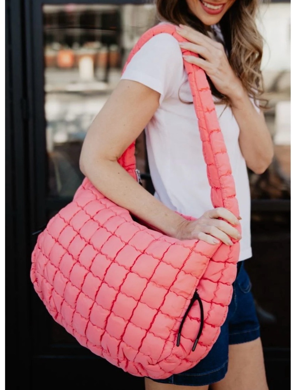 Katydid Quilted Shoulder Bag in Coral